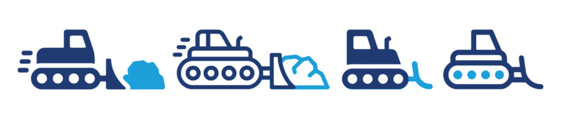 Collection of Bulldozers Doing Heavy Lifting and Construction Work in Different Design Concepts Isolated on White Background a Long Vector Image © MuslimaHijabimodes