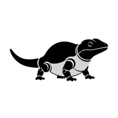 Obraz premium A stylized black and grey illustration of a futuristic robotic lizard creature