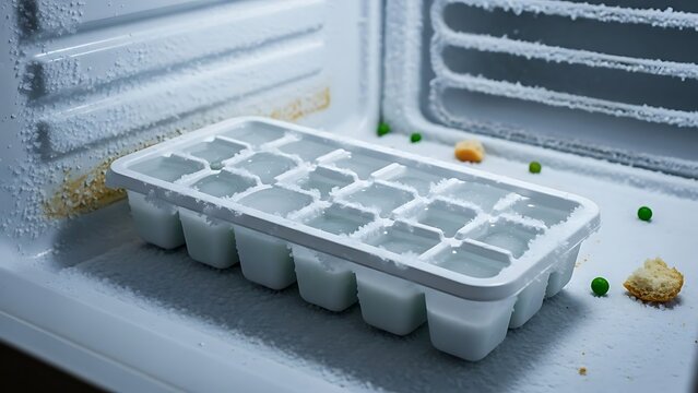 Ice cube tray in freezer