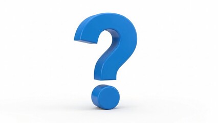 A prominent three-dimensional blue question mark symbol stands upright on a clean white background, conveying inquiry and uncertainty.