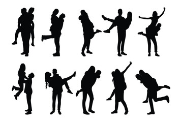 Obraz premium Couple love silhouette set with romantic poses isolated on white background vector illustration