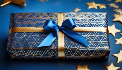 a blue and gold gift wrap with a blue and gold star of david on it