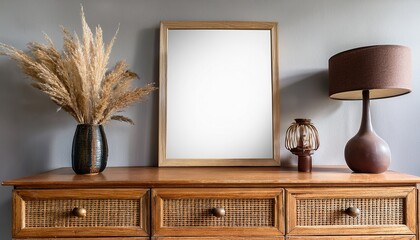 mock up poster frame on vintage chest of drawers interior