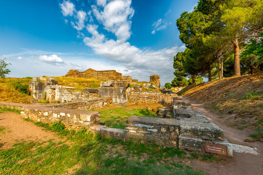 Sardes, Ancient City , Chalice in the Old Synagogue . Sardes, Sardis  Ancient City with gymnasium and synagogue ruins and columns in Manisa. Sardes was founded by a king named Meles in the Hermos Gedi