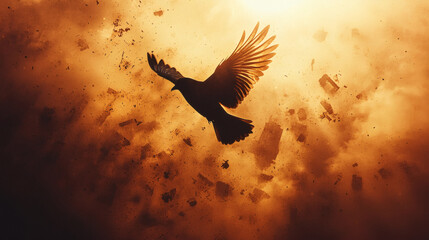 Fototapeta premium Majestic Bird Silhouette Against Dramatic Fiery Sky Background