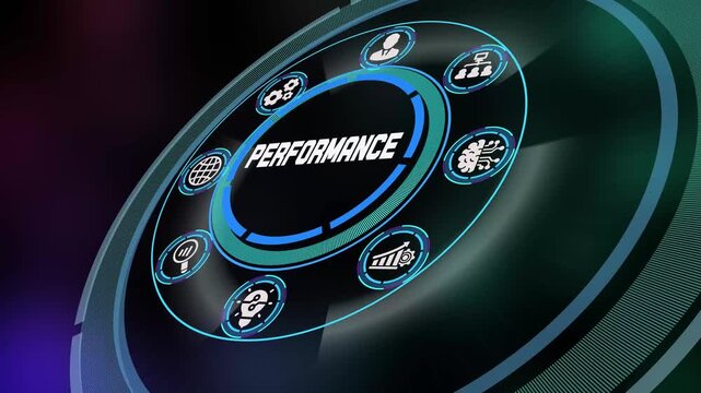High Performance Business Metrics and Technology Speed Indicators with Glowing Icons.