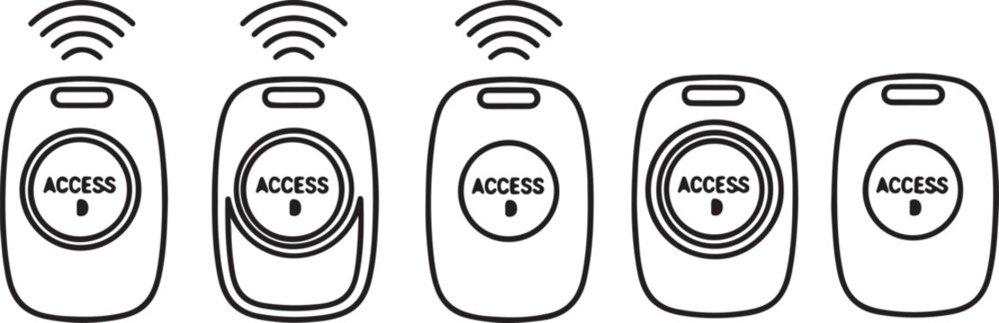 RFID Access Key Fob and Remote Control Icon Set. Wireless Security Entry Vector Symbols.