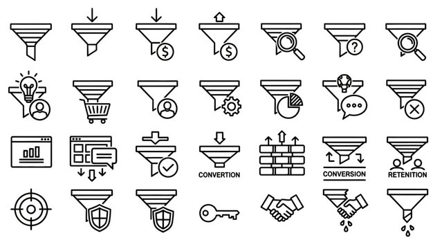 Black and white business conversion icons.