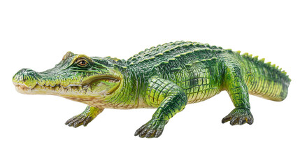 Fototapeta premium Green crocodile predator with jaws open in hunting alert transparent png background. Ai generated