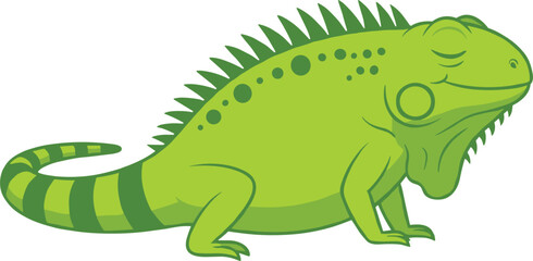 Obraz premium Green Iguana Lizard Cartoon Illustration with Side View Reptile Character Flat Vector Design