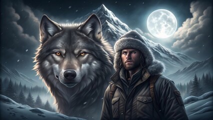 Powerful Wolf Illustration in Dark Winter Atmosphere Gigapixel v2