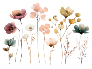 Collection of beautiful floral illustrations featuring various flowers in soft colors, perfect for design projects