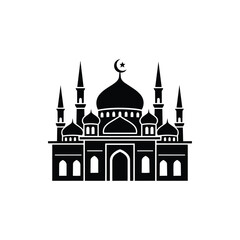 Fototapeta premium Black and white mosque with crescent and star on dome islamic architecture building