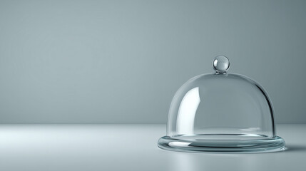 Transparent glass dome on neutral surface with soft shadows and clean reflections ideal for product mockups, modern branding and visual composition studies
