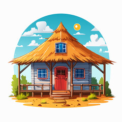H&uuml;tte mit Strohdach - Cartoon Comic Stil
