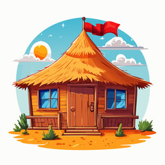 H&uuml;tte mit Strohdach - Cartoon Comic Stil