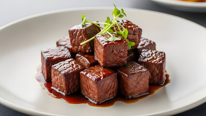Perfectly Cooked Beef Cubes Fine Dining Style