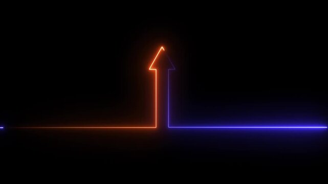 Abstract Glowing neon line icon and up arrow animation. growth up concept, Money, profit, investment, growth business up arrow animation on black background.