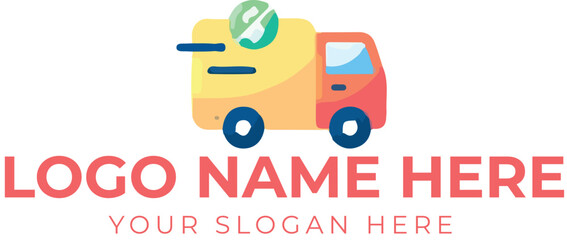 Global delivery truck logo vector with motion lines and green globe for logistics or courier branding