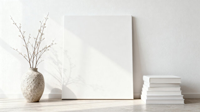 Minimalist room decor with vase and books