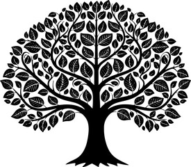 Obraz premium Black Silhouette of a Tree with Leaves.