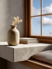Serene indoor scene featuring a minimalist vase and soft sunlight.