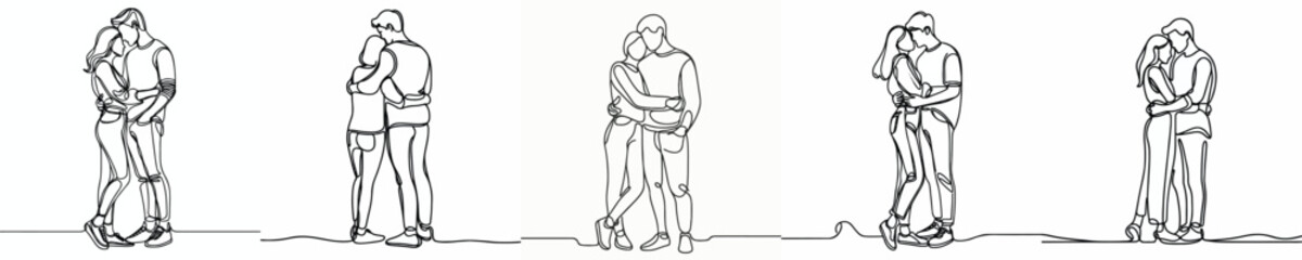 line art of a couple standing hugging each other affectionately