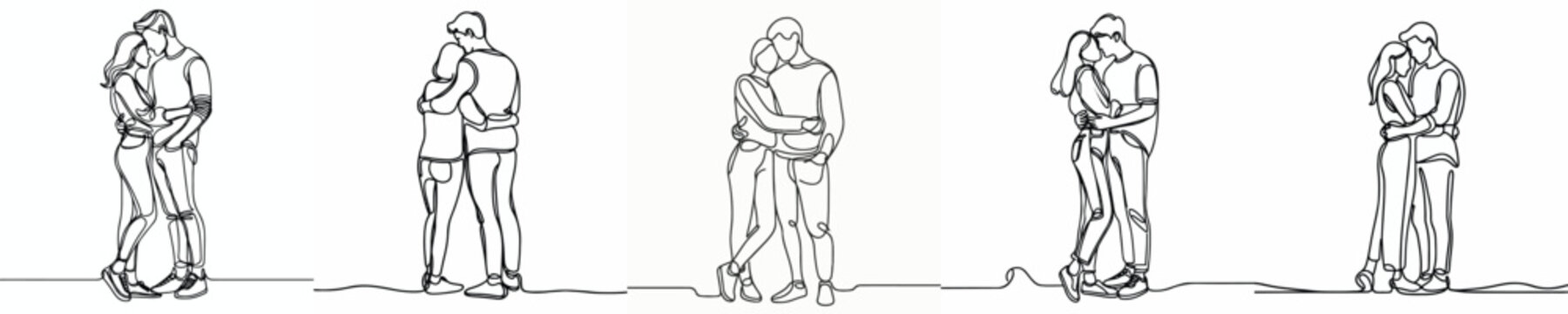 line art of a couple standing hugging each other affectionately