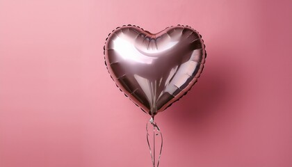 metallic heart shaped balloon on solid pink background string