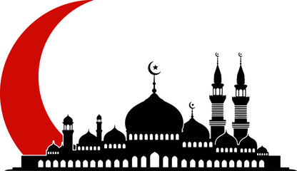 Mosque Silhouette with Crescent Moon Illustration. © MD riazul