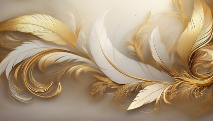 ornate decorative feather design ivory and gold