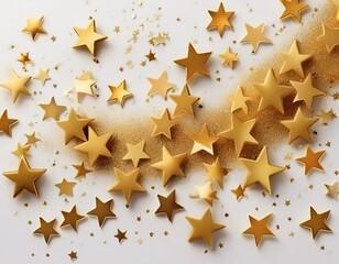 scattered gold star confetti against plain white background randomly