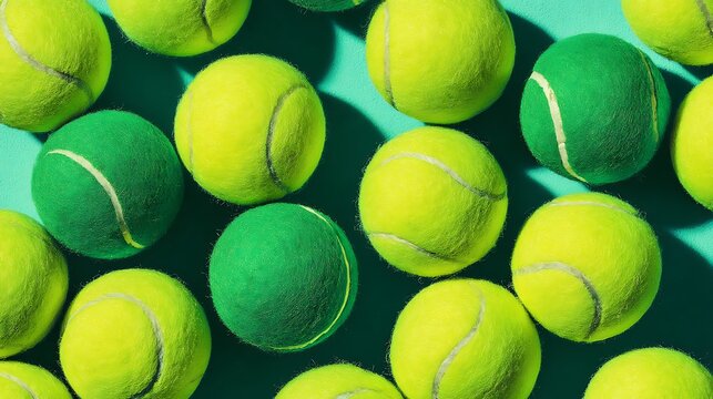 A flat lay featuring a pile of tennis balls, ready for action, perfect for promotional materials and sports-related designs.