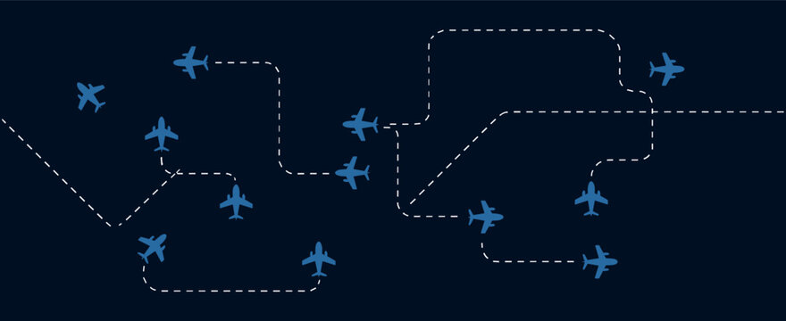 Airplane flight path background. Air travel background design with flight path pattern. Modern airplane travel pattern vector illustration.