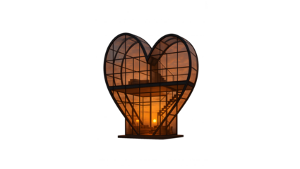 3D Heart Glass House Sunset