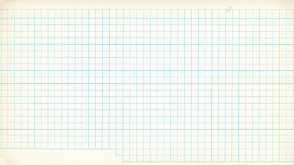 Close-up view of a blank graph paper page with thin teal grid lines and a subtle aged, off-white paper texture, perfect for notes.