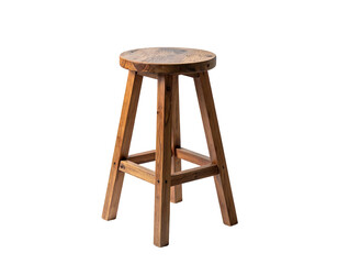 Rustic wooden bar stool with circular seat and four splayed legs