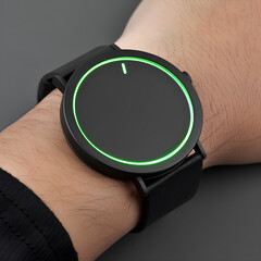 Stylish wristwatch with 1200 mark glowing, cinematic close-up, elegant wrist and sleeve detail.