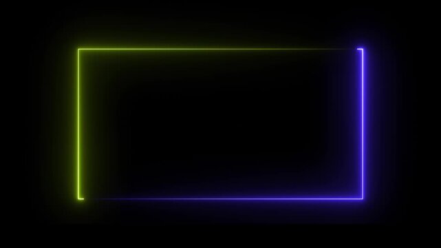 Animation of glowing neon rectangles abstract background. abstract glowing neon rectangle border frame. Square rectangle picture frame with two tone neon color motion graphic