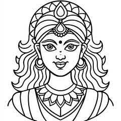 Hindu Goddess Outline Drawing for Coloring Art & Illustration