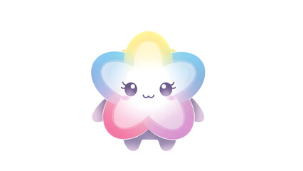 Cute cartoon flower character with pastel colors and rainbow effect