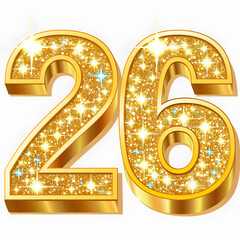 Bold 2026 numbers in gold glitter on pure black background, sharp detail with elegant sparkle.