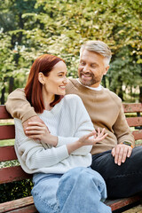 Fototapeta premium Couple enjoying a joyful moment together in a vibrant spring park setting