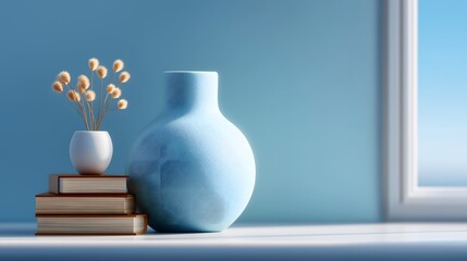 A still-life scene of a collection of objects against a blue background, perfect for adding a touch of calmness.