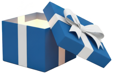 Blue gift png Open present cutout Glowing box png Special package cutout Celebratory gift png Surprise present cutout Festive box png Wrapped package cutout isolated transparent background image