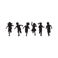 Obraz premium group children running playfully a joyful moment captured as a silhouette