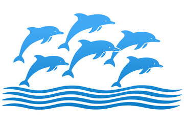 Obraz premium dolphin jumping in water, Dolphins Surfacing to Breathe in Peaceful Bay Vector