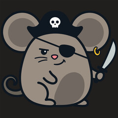 Pirate Mouse Cartoon &ndash; Cute Flat Vector Mascot