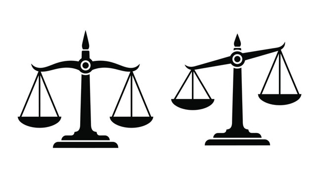 a simple black and white illustration of two scales in a balanced and unbalanced state