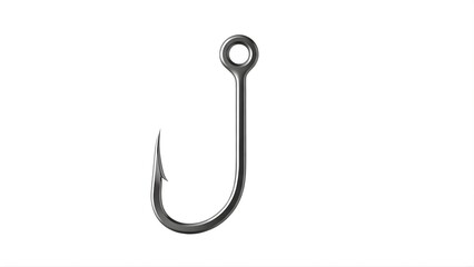 A shiny metal fishing hook on transparent background